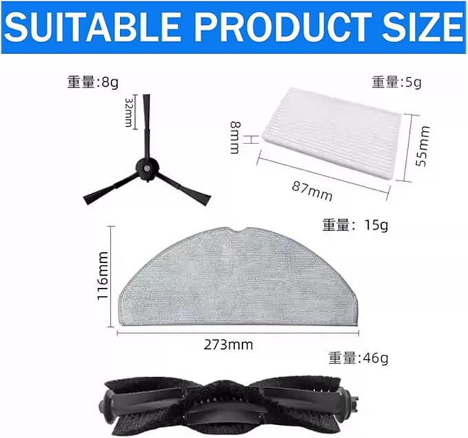Replacement Parts Accessories for Tapo RV30 Max Plus / RV30 Max / RV20 Max Plus/RV20 Max Robot Vacuum,parts Include 1 Main Brushes 4 Side Brushes 3 Mop Pads 3 Filters 3 Dust Bags Attachments