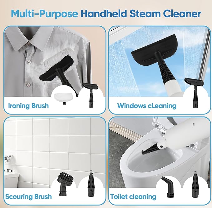 Steam Mop All-in-one Multi-Functional Powerful Steam Cleaner, Handheld Detachable Floor Steamer with 2 Steam Level, 380ML Water Tank & 23FT Power Cord for Whole Home Use