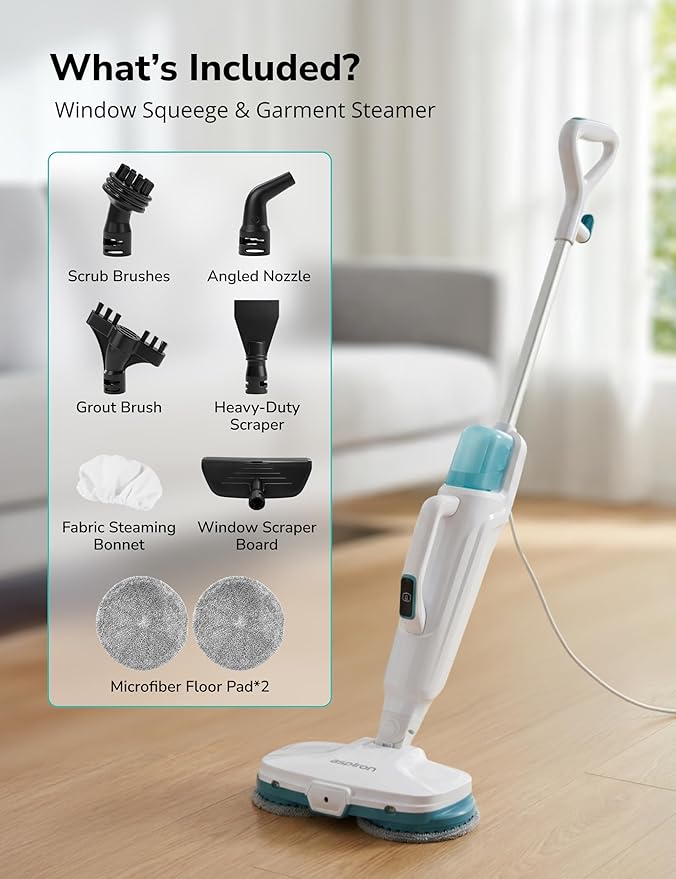 Steam Mop,10-in-1 Scrub Mop & Handheld Steamer,15s Heat-up,Multifunctional Electric Cleaner for Home Use,Hard Floor Cleaner,2 Modes,Led Light,Removable 500ML Water Tank,Carpets,Floors,Cars,Tiles,Crack
