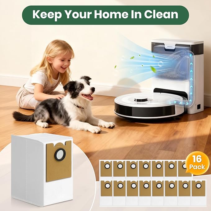 16 Pack M2 Plus Dust Bags Compatible with Lefant M2 Pro M2S Pro M2 Plus Robot Vacuum Bags 2.6L Large Capacity Heavy Duty Bags for Home Vacuum