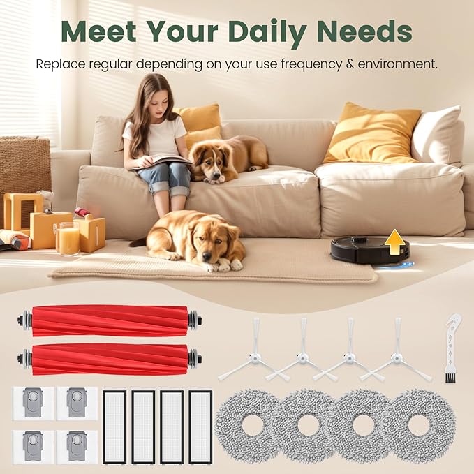 19 Pack Replacement Parts for Qrevo S/Qrevo Pro/Qrevo MaxV Robot Vacuum Cleaner Accessories Replacement Kits (2 Rolling Brush + 4 HEPA Filters + 4 Dust Bags + 4 Mop Pads + 4 Side Brushes)