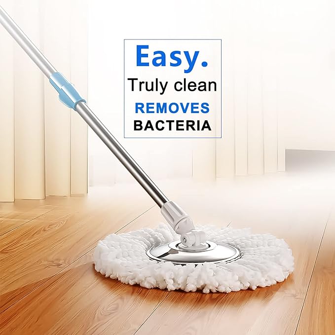 Spin Mop and Bucket with Wringer Set, 360° Mop and Bucket System with 3 Microfiber Mop Refills and 61" Extended Handle, Spinning Mop Bucket for Floor Cleaning, Blue