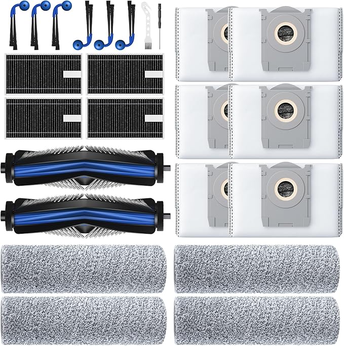 X9 PRO OMNI Accessories for ECOVACS DEEBOT X9 PRO OMNI / X9 PRO Robot Vacuum Replacement Parts Include 2*Main Roller Brushes, 4*Mopping Rollers, 6*Side Brushes, 4*HEPA Filters, 6*Dust Bags