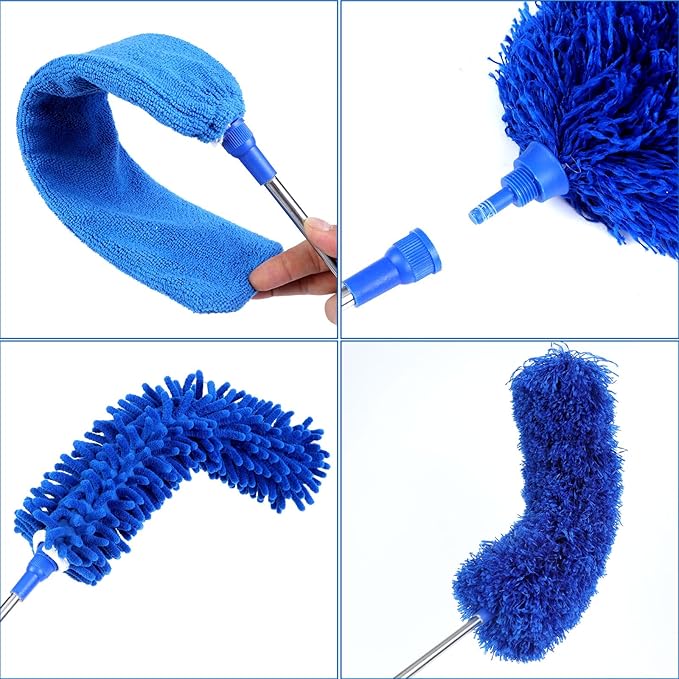 ZZ LAZYCOTTAGE 10 PCS Microfiber Cobweb Duster with Extension Pole (100 Inch Telescoping), Washable Dusters for Cleaning, Multifunctional Bendable Feather Duster for Ceiling Fan, Blind, High Ceiling