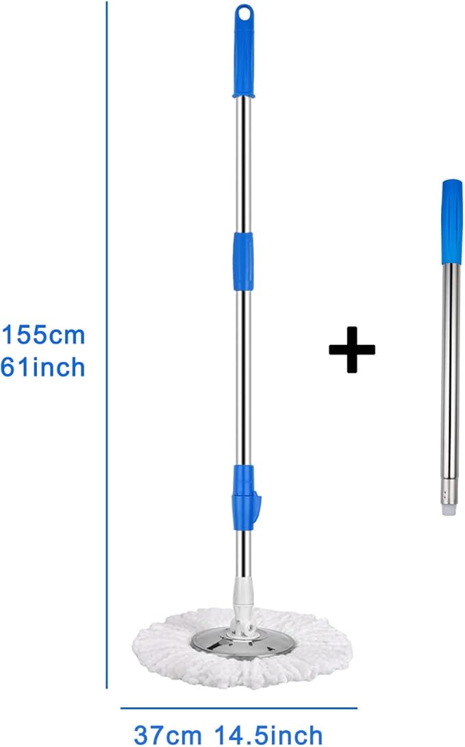 Spin Mop and Bucket with Wringer Set, 360° Mop and Bucket System with 3 Microfiber Mop Refills and 61" Extended Handle, Spinning Mop Bucket for Floor Cleaning, Blue