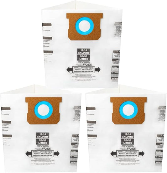 Vacuum Filter Bag, Fits 10-14 Gallon Shop Vac Bags Vacuum Dust Collection Bag, Type F 90662 9066200 9066233, Type I 90672 9067200 9067233, VF2005, Disposable Collection Filter Bags 3 PCS