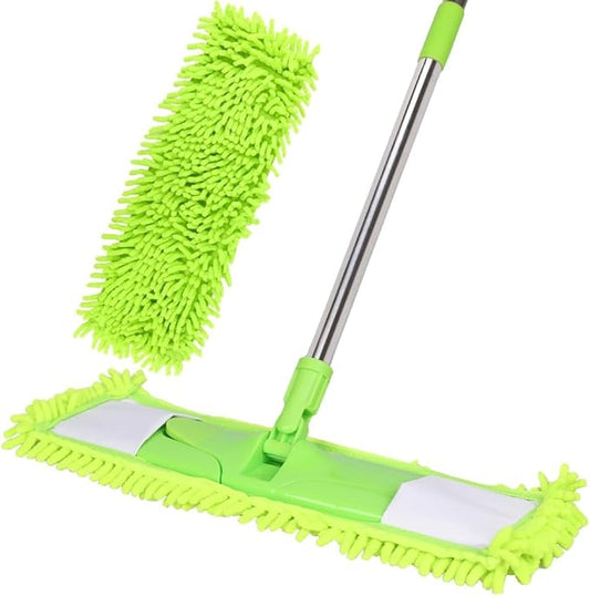 [Godiyyer] Dust Mop for Floor Cleaning, 360° Swivel Chenille Mop with 2 Washable Pads, Adjustable 31-58" Handle, Dry and Wet Available, Suitable for Hardwood, Laminate, Tile, Marble