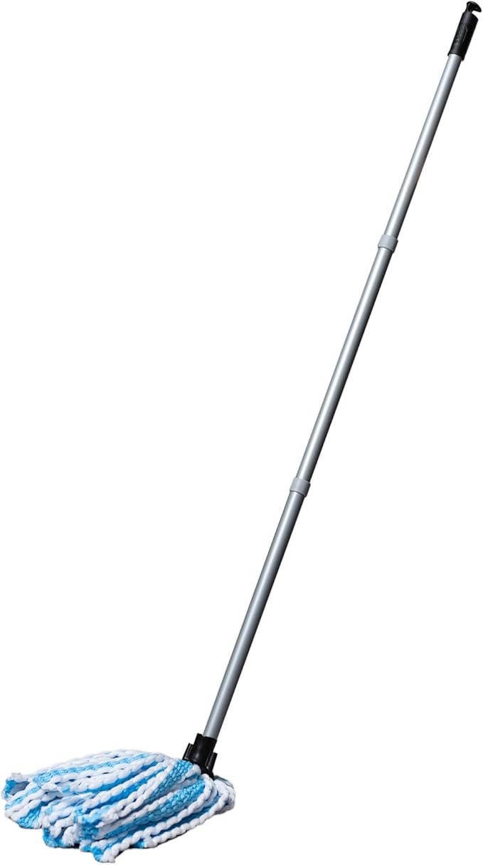 Addis Microfibre Mega Mop Super Absorbent Anti Bacterial with Screw fix 3 pcs Handle, Blue Metallic