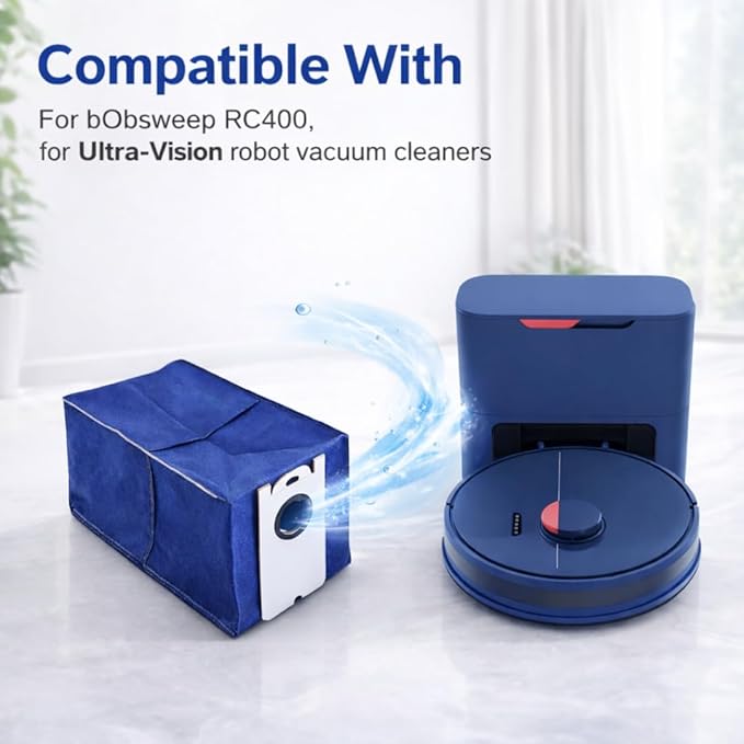 Replacement Dust Bags Compatible with bobsweep dustin vacuum bags - bobsweep ultravision vacuum bags, UltraVision Pet, Dustin, Orb-i Robot, RC400 Robot Vacuum, 4.6L Capacity, Disposable Bag. (5)