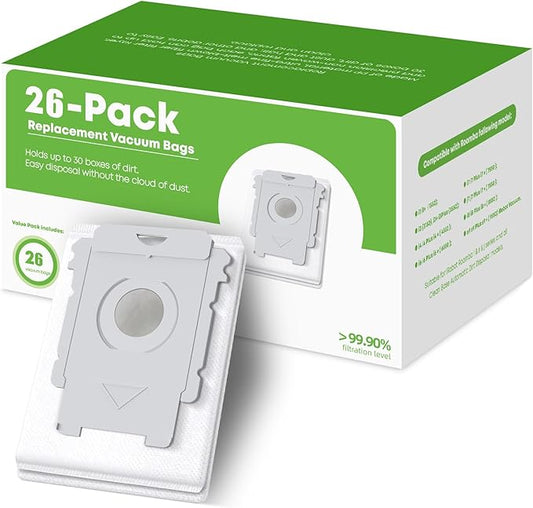 VBN 26 Pack Replacement Roomba Vacuum Bags, Compatible with iRobot Roomba 104 105 405 504 505 705 Combo 10 Max, i7+ i3+ i4+ i6+ i8+ j7+ s9+, i s j Series, All Clean Base Automatic Dirt Disposal Bags