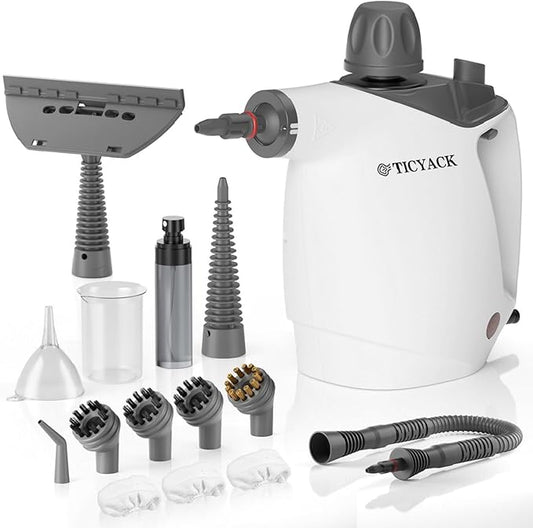TICYACK Handheld Steam Cleaner, Steam Cleaner with 16 PCS Accessory & Safety Lock, 500ML Capacity, Multi-Surface Deep Cleaning for Home, Car, Bathroom, Grout, Floor, Window (White)