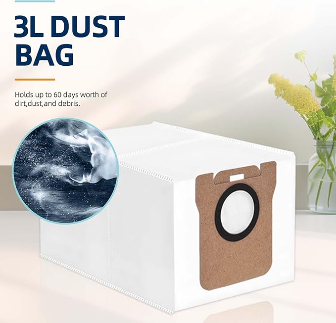 12 pcs Disposable Vacuum Dust Bag: for Dreame L10 Ultra/L10s Ultra/L20 Ultra/L30 Ultra/X20 Pro/X20 Pro Plus/S10 Pro/Xiaomi Robot Vacuum X10/X10 Plus/X20/X20 Plus, 3L Large Capacity