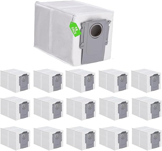 16 Pack Dust Bags Compatible with Roborock Q Revo Robot, Qrevo MaxV, S8 Max Ultra, S8 MaxV Ultra, QV 35A, Qrevo S5V, QV35S, Saros 10, 10R, Z70, S5X, Qrevo Edge S5A Robot Vacuum, 2.7L Large Capacity
