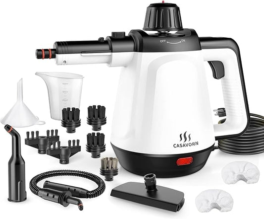 1200W Handheld Steam Cleaner for Home, Powerful Natural Multi‑Surface Steam Cleaner with 13 Accessories, 13.5oz Pressurized Steamer for Deep Cleaning Tile, Grout, Shower, Bathroom, Kitchen, Car, White