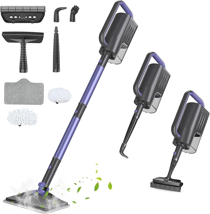 Steam Mop Cleaner with Detachable Handheld Steamer, 6-in-1 Multi Accessories, Removable Water Tank, 23FT Power Cable, Lightweight, Steam Cleaner for sealed Hard Floors (Violet)