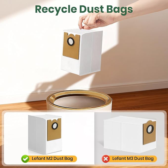 16 Pack M2 Plus Dust Bags Compatible with Lefant M2 Pro M2S Pro M2 Plus Robot Vacuum Bags 2.6L Large Capacity Heavy Duty Bags for Home Vacuum