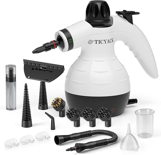 TICYACK Handheld Steam Cleaner, Steam Cleaner with 16 PCS Accessory & Safety Lock, Capacity, Multi-Surface Deep Cleaning for Home, Car, Bathroom, Grout, Floor, Window(White/Black)