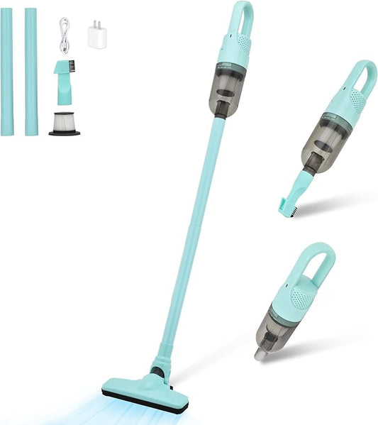 6-in-1 Lightweight Stick Vacuum Cleaner with 100W Powerful Motor, Mini Portable Household Handheld Vacuum Cleaner for Domestic Hard Floors, Carpets and Pet Hair(Green Cordless with Plug)