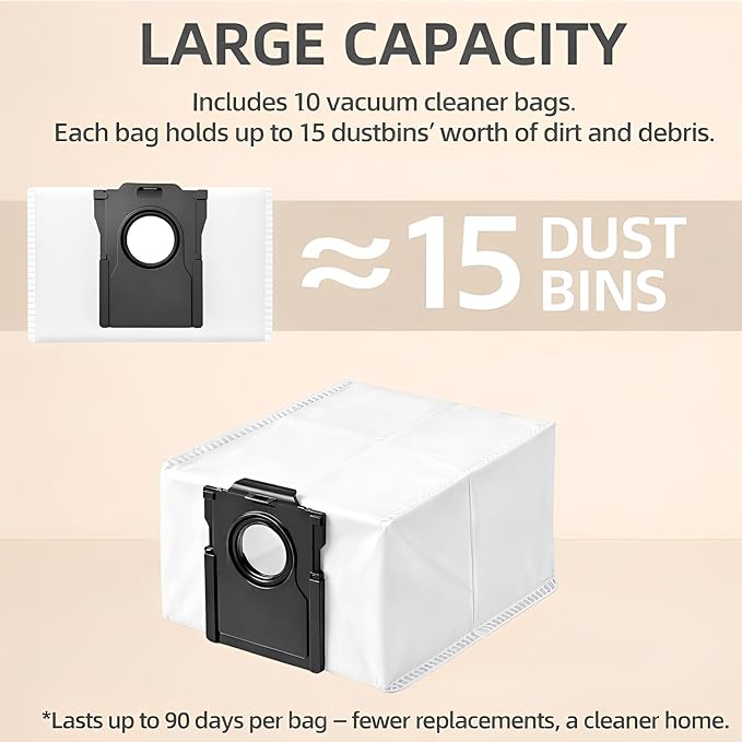 10-Pack 4-Liter Dust Bags Compatible with Dreame D10 Plus Gen 2 Robot Vacuum (RLD32GD), 10 × 4L Disposable Replacement Vacuum Bags