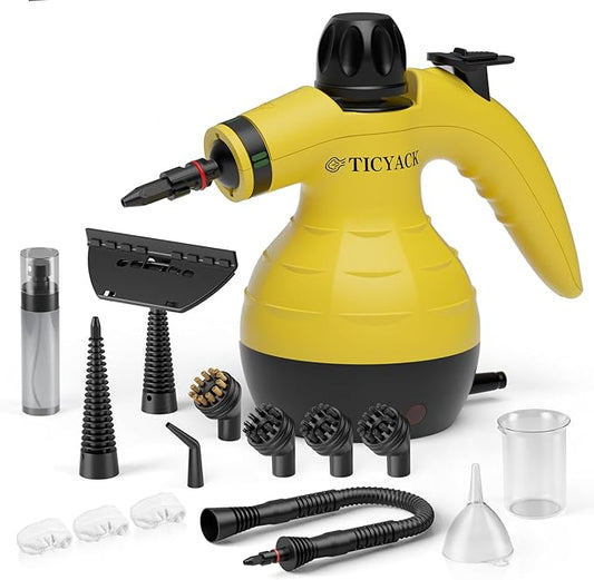 TICYACK Handheld Steam Cleaner, Steam Cleaner with 16 PCS Accessory & Safety Lock, Capacity, Multi-Surface Deep Cleaning for Home, Car, Bathroom, Grout, Floor, Window(Yellow)