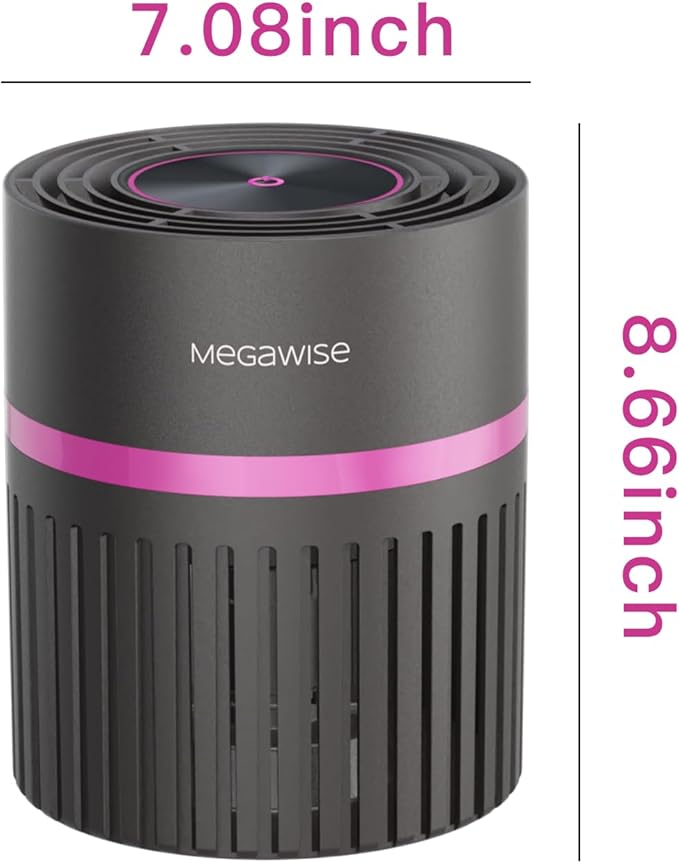 MEGAWISE Office Air Purifier with 3-in-1 HEPA Filter Desktop Air Cleaner for Smoke, Dust, Pet Dander, HEPA Air Purifier for Home and Bedroom, 100% Ozone Free (silvery)