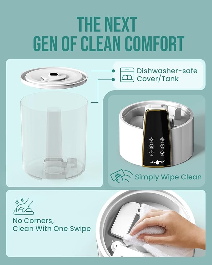 YOKEKON Humidifiers for Bedroom,1.06Gal(4L) Dishwasher Safe Design Easy to Clean,Top Fill,Night Light,Aroma Diffuser,Humidity Control,12H Timer,Sleep Mode,3 Level Mist,360° Nozzle,Home,Nursery,Black
