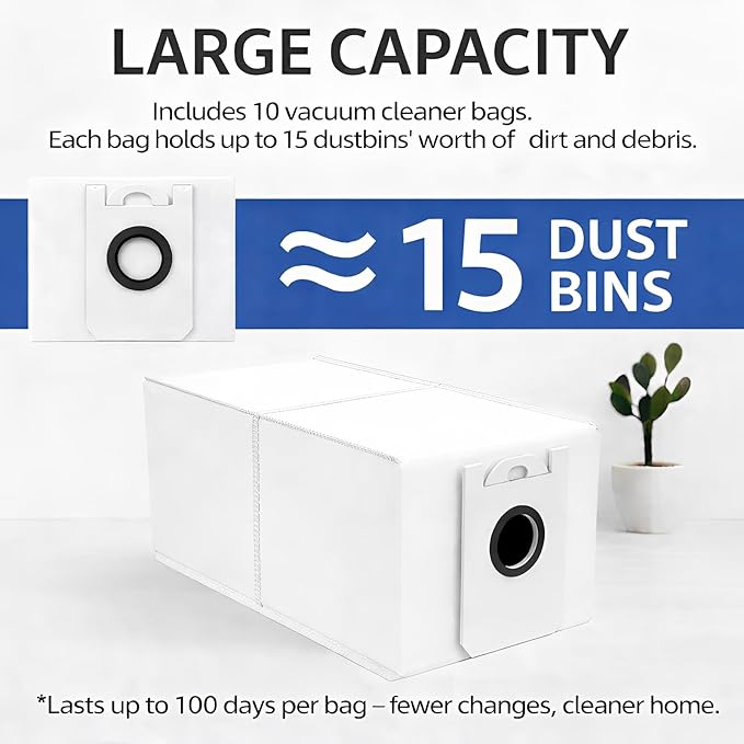 10 Pack 4.6 Liter Disposable Dust Bag Compatible with bObsweep Dustin & Orb-i Self-Emptying Robot Vacuum Replacement Parts Accessories, 10 Vacuum Bags