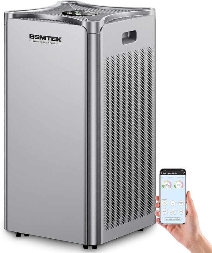 Whole Home Air Purifier for Large Room, 6096 Sq-ft In One Hour, Smart APP & WIFI, Air Cleaner for Home, Industrial and Commercial Large Room Air Purifers with Washable Filter, Timer, Wheels, 30" Tall