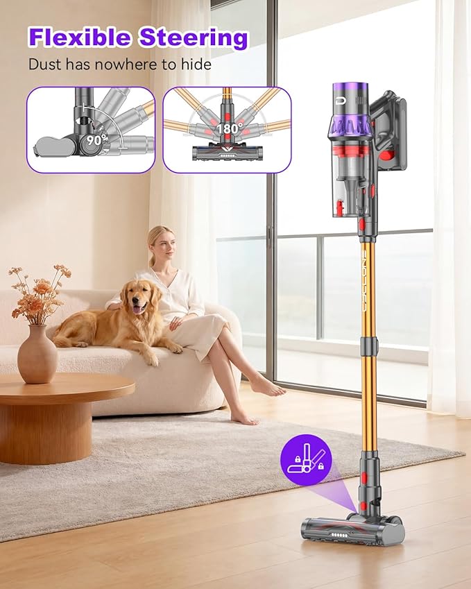 YU7 Max Cordless Vacuum Cleaner 600W 75Min 55kPa Powerful Suction Stick Vacuum, Anti-Tangle, Touch Screen, Self-Standing Lightweight Wireless Vac for Home Pet Hair Carpet Hard Floors