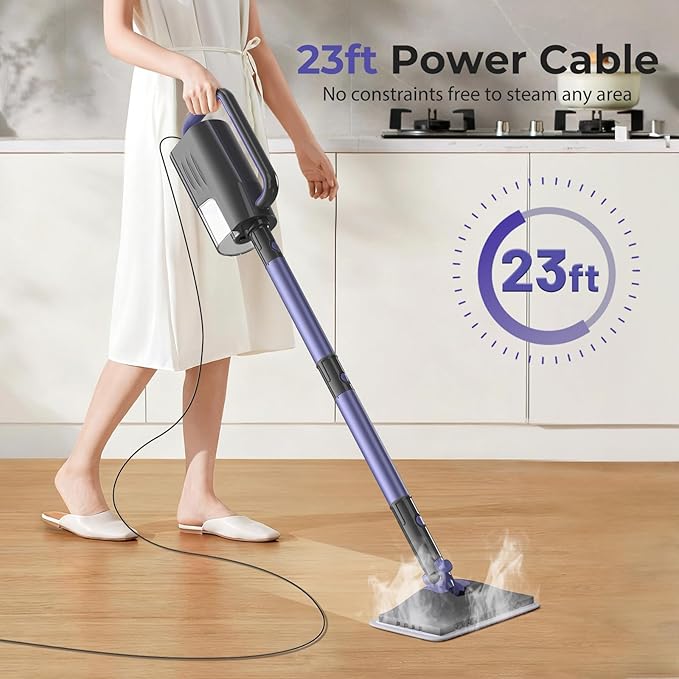 Steam Mop Cleaner with Detachable Handheld Steamer, 6-in-1 Multi Accessories, Removable Water Tank, 23FT Power Cable, Lightweight, Steam Cleaner for sealed Hard Floors (Violet)