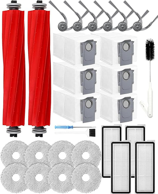 Yivy 29PCS QV35A Accessories for Roborock QV 35A/QV 35S/QR 598/QR 798 Robot Vacuum,QV 35A Replacement :2 Main Brushes 6 Dust Bags 4 HEPA Filters 6 Side Brushes 8 Mop Pads