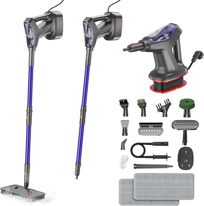 WVSAW Heavy Duty Power Steamer 3-in-1 Steam Mop and Handheld Steam Cleaner for Home, Garage, Workshop, Hardwood, Tile, Walls, Grout, Windows, Furniture, Deck, with Wall Mount and Cord Storage