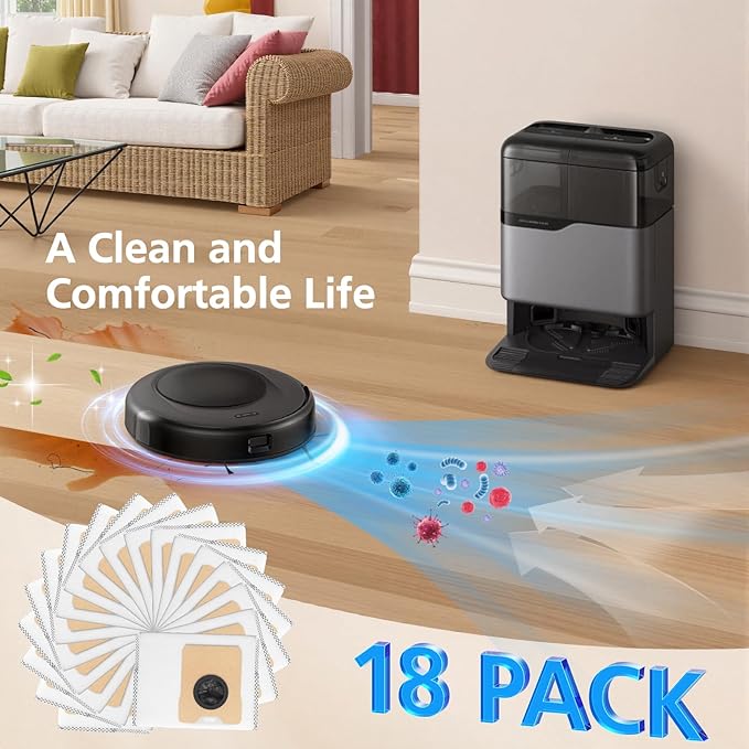 18 pcs Dust Bags for eufy Omni C20 C10 Robot Vacuum, 3.6L Large Capacity Replacement Bags with 3-Layer Odorproof & Leakproof Fabric