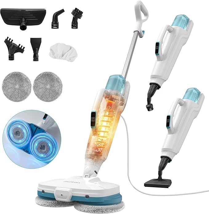 Steam Mop,10-in-1 Scrub Mop & Handheld Steamer,15s Heat-up,Multifunctional Electric Cleaner for Home Use,Hard Floor Cleaner,2 Modes,Led Light,Removable 500ML Water Tank,Carpets,Floors,Cars,Tiles,Crack