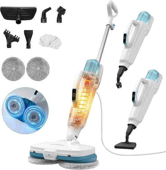 Steam Mop,10-in-1 Scrub Mop & Handheld Steamer,15s Heat-up,Multifunctional Electric Cleaner for Home Use,Hard Floor Cleaner,2 Modes,Led Light,Removable 500ML Water Tank,Carpets,Floors,Cars,Tiles,Crack
