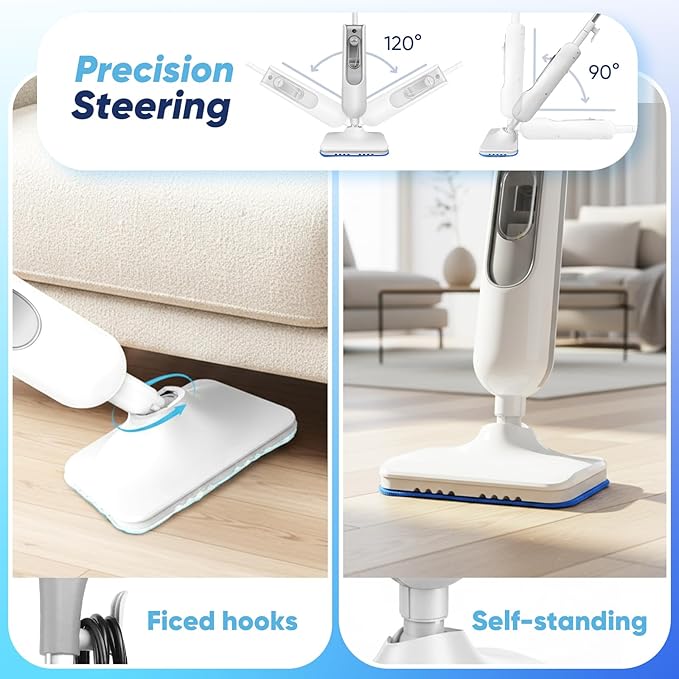 Steam Mop, Multi-Surface Steam Cleaner with Handheld Steamer for Floor Cleaning, Tile & Grout, Hardwood, Carpet, Windows, Washable Pads, Lightweight Swivel Head