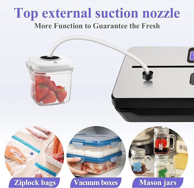 Vacuum Sealer for Food Saver, 7 Vacuum Modes with Build-in Cutter & Digital Countdown Timer, External Suction Nozzle For Zipper Bag, Vacuum Box, Mason Jar