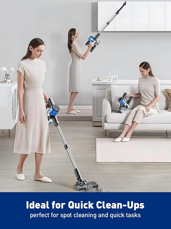 VOKENE Cordless Vacuum Cleaner, 8 in 1 Powerful Suction Lightweight Vacuum Cleaner for Home, LED Display, 3 Suction Modes, 45Mins Detachable Battery Vacuum for Hard Floor Carpet Pet Hair
