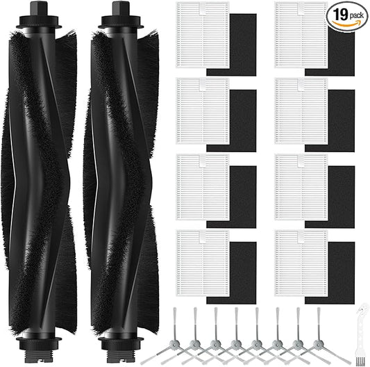 19 Pack Replacement Accessories kit Compatible with eufy L60/ L60 SES/ L50/ L50 SES Robot Vacuum Replacement Parts, 2 Pack Roller Brush + 8 Pack Filter & Sponge + 8 Pack Side Brush + 1 Cleaning Kit
