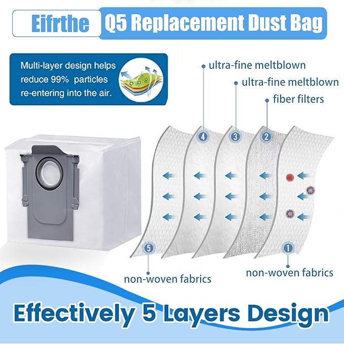 12 pack Dust Bags for roborock Disposable Dust Bag Q5 Q5+ Q7 Q7+ Q7 Max Q7 Max+ S7 MaxV Ultra S8+ S8 Pro Ultra Robot Vacuum,roborock q5 bags:3L Large Capacity Disposable Bag Replacement