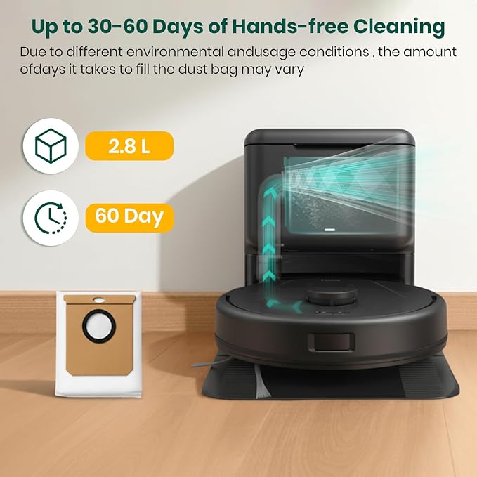 14 Pack Vacuum Bags for Eufy L60, L60 Hybrid, L50 Series Robot Vacuum, Large Capacity Disposable Replacement Dust Bags, Up to 60 Days Hands Free Cleaning