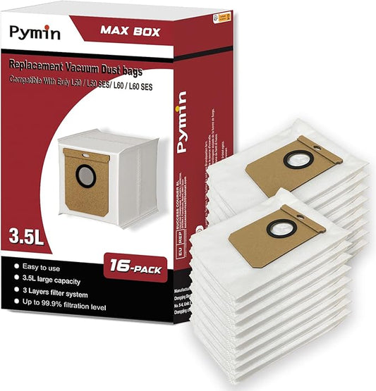 Pymin 16 Pack Replacement Dust Bags Compatible with Eufy L50 & L60 SES, L60 Hybrid SES Self Empty Station, 3.5L Dirt Disposal Bags for Haier H9+, Conga Home 10000, 8090 Ultra, 9090 AI Vacuum Cleaner