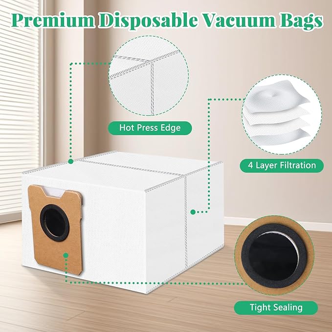 12 Pack Dust Bags Compatible with Eufy Omni C20, C10 Robot Vacuum, 4-Layer Replacement Disposable Bags with Activated Carbon Layer
