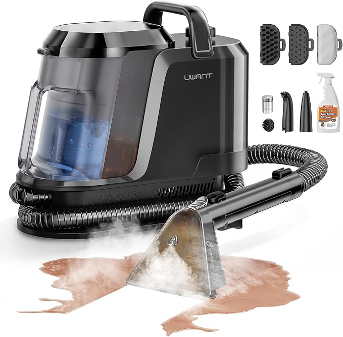 Uwant Carpet Cleaner Machine with Steam&Hot&Cold Water System 18Kpa Powerful Suction Upholstery Cleaner Machine with Pet Pro Cleaner for Pets, Carpet Steam Cleaner with Specialty Tools for Cars