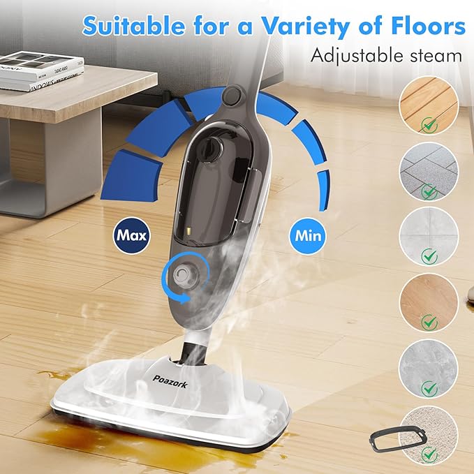 Steam Mop - All-in-one Powerful Handheld Steam Cleaner Detachable Handheld Steam Cleaner for Home, Multipurpose Steamer for Hardwood Floors, Clothes,Windows,Tiles,Carpet, Whole Home Use(Gray)