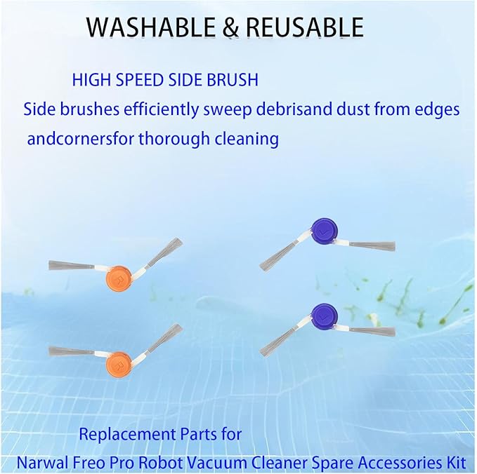 Replacement Accessories kit For Narwal Freo Pro Robot Vacuum Cleaner, pats 1 Main Brush,4 Mop Pads,4 Side Brushes, 2 Hepa Filters,2 Dust Bags Spare Attachments