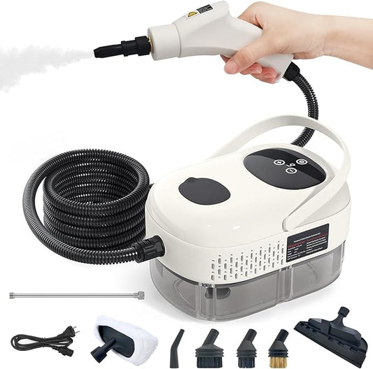 2500W Handheld Steam Cleaner, Portable Steamer for Cleaning with 11pcs Accessories, 6-Level Adjustable, 15s Fast Heat-Up, High-Pressure Steam Cleaner for Home, Tile, Grout, Car Detailing (White)