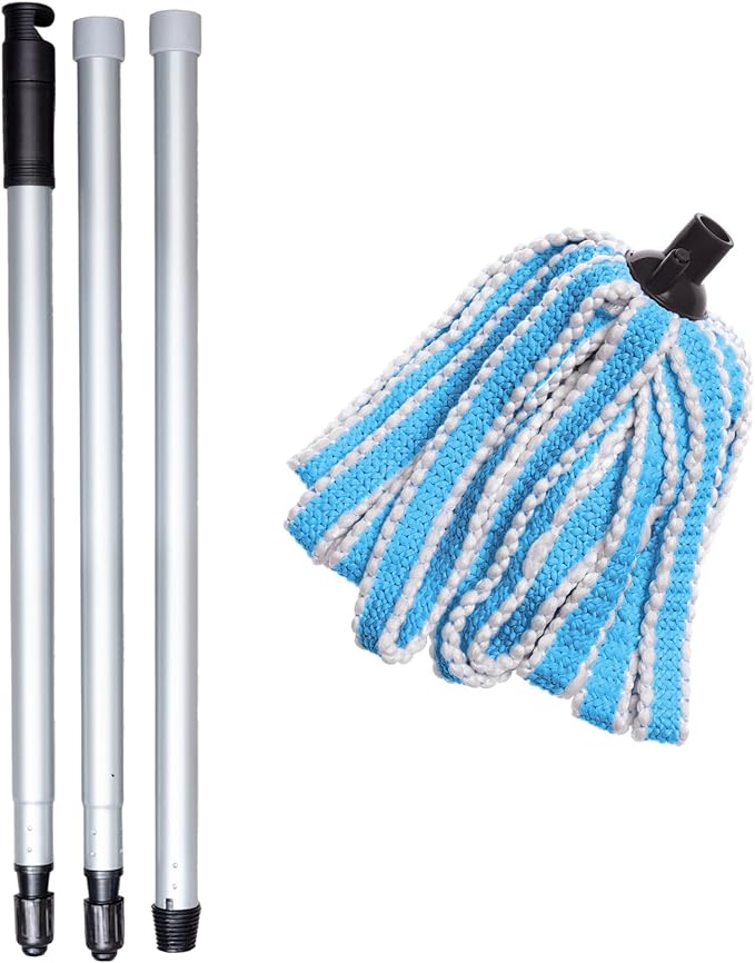 Addis Microfibre Mega Mop Super Absorbent Anti Bacterial with Screw fix 3 pcs Handle, Blue Metallic