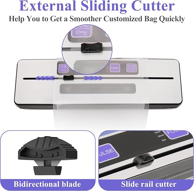 Vacuum Sealer for Food Saver, 7 Vacuum Modes with Build-in Cutter & Digital Countdown Timer, External Suction Nozzle For Zipper Bag, Vacuum Box, Mason Jar