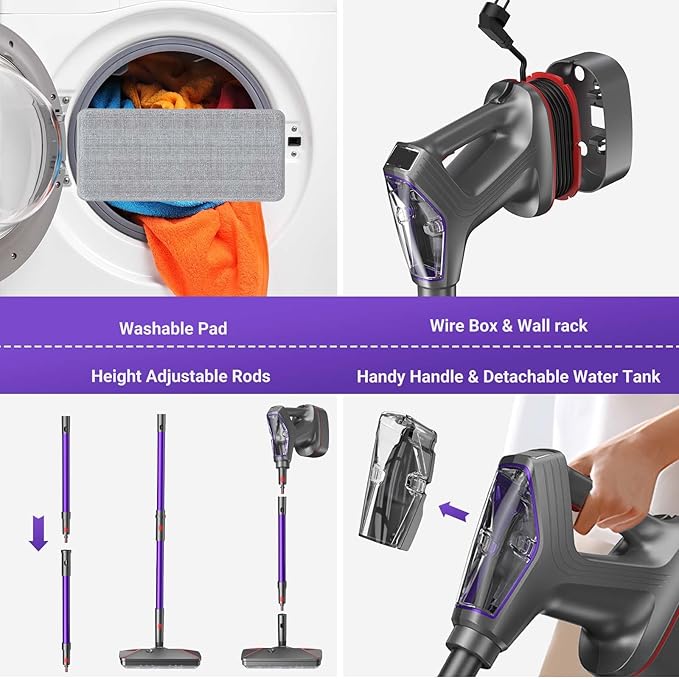 WVSAW Heavy Duty Power Steamer 3-in-1 Steam Mop and Handheld Steam Cleaner for Home, Garage, Workshop, Hardwood, Tile, Walls, Grout, Windows, Furniture, Deck, with Wall Mount and Cord Storage